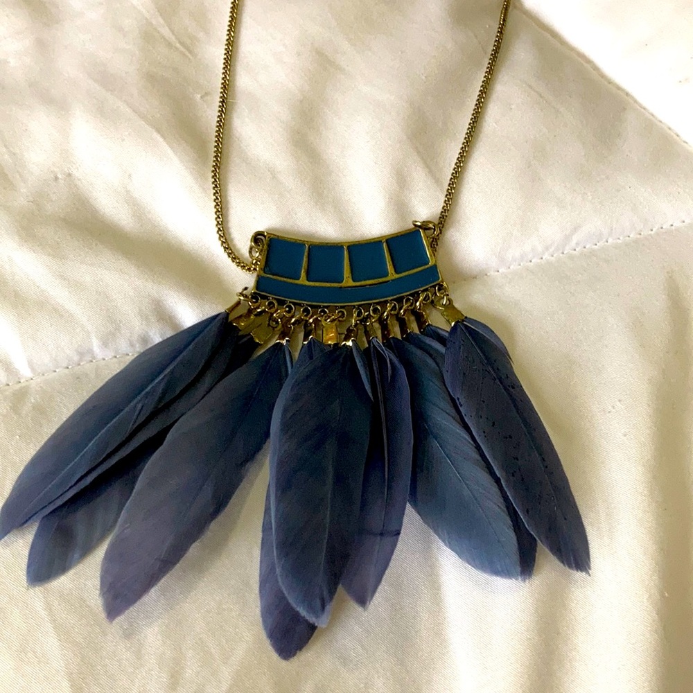 Long chain feather necklace
